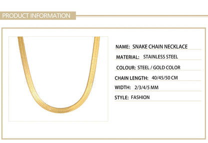 Herringbone Snake Chain Stainless Steel Necklaces for Women Men 2mm/3mm/4mm/5mm Wide Gold Silver Color Flat Style Jewelry