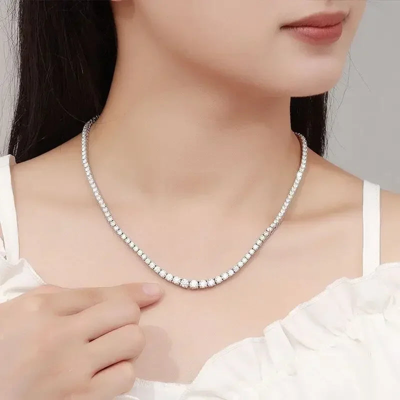 Modern Crystal 925 Sterling Silver Tennis Chain Necklaces for Men and Women Fashion Fancy Jewelry Accessories