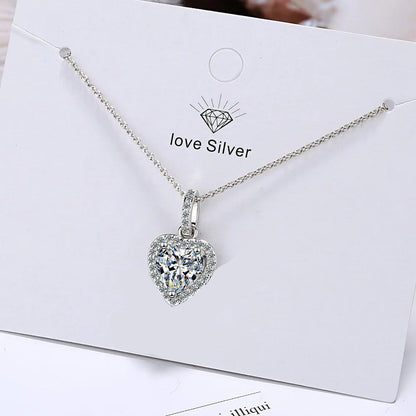 Ultra Luxurious Crystal Heart Pendant 925 Sterling Silver Necklaces for Women Fancy Jewelry Accessories