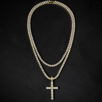Fashion Iced Out Silver Gold Color Cross Pendant and Necklace for Men Women 4mm Tennis 3mm Rope Chain Bling Zircon Jewelry
