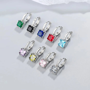 Luxury Princess Square Crystal Drop Earrings for Women Trendy Jewelry Accessories