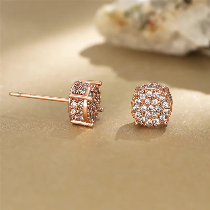 Exquisite Austrian Crystal Round Stud Earrings for Women Fancy Fashion Jewelry Accessories