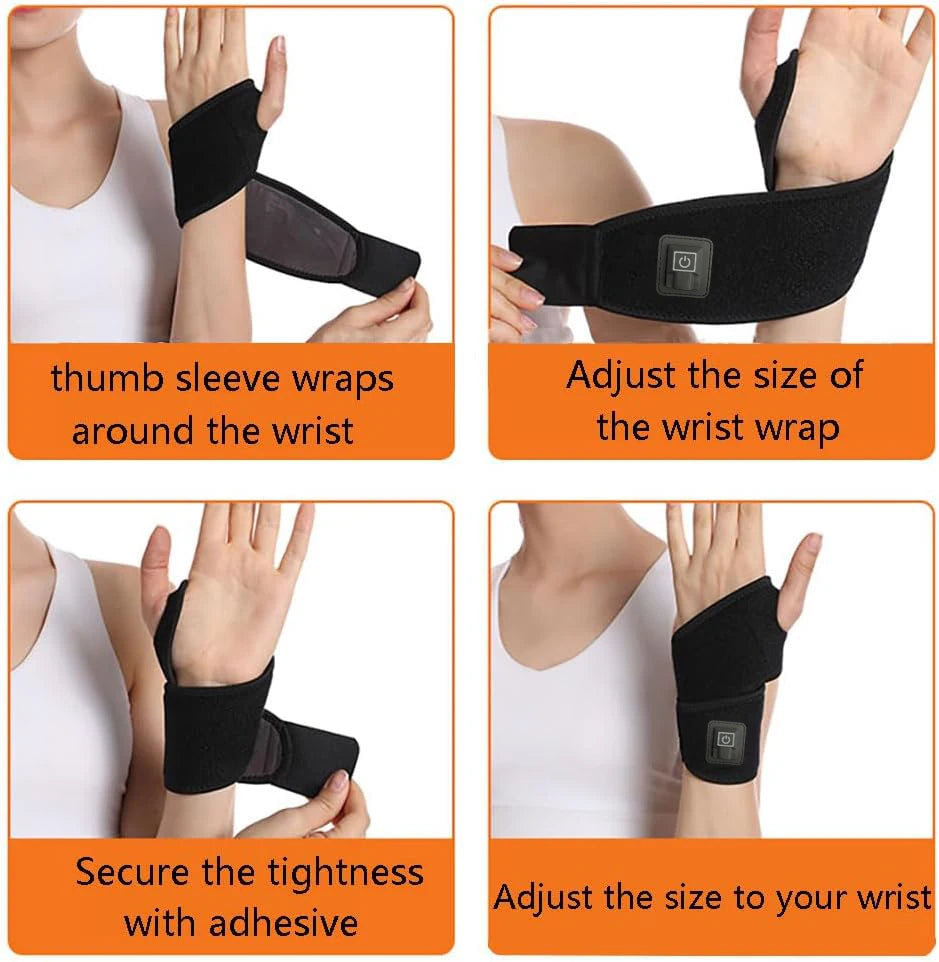 USB Electric Heating Wrist Vibration Strap Massager Three Gear Hot Compress Wrist Support Brace to Relieve Tendonitis