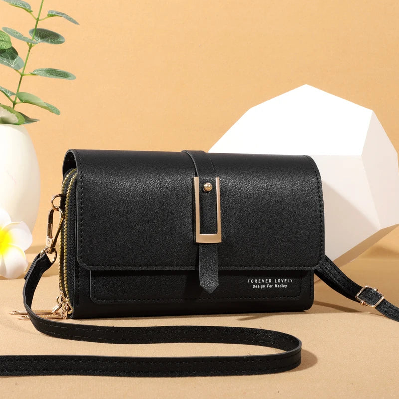 Stylish Compact Leather Crossbody Shoulder Bag for Women Cellphone Card Holder Wallet Purse Handbag