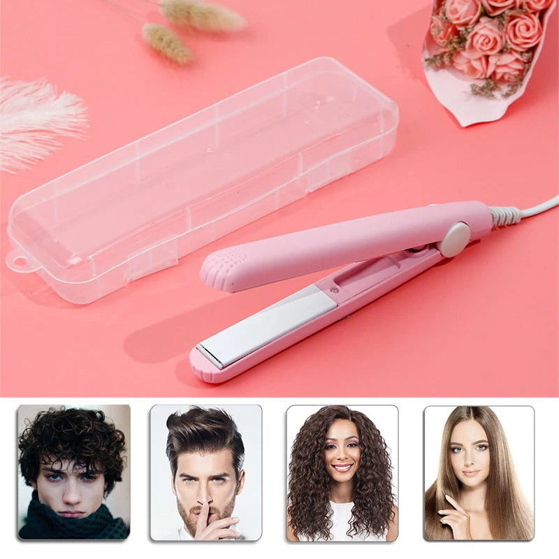 Portable Mini Ceramic Hair Straightener Flat Iron Curling Iron Dual-Use Curler Styling Care for Traveling
