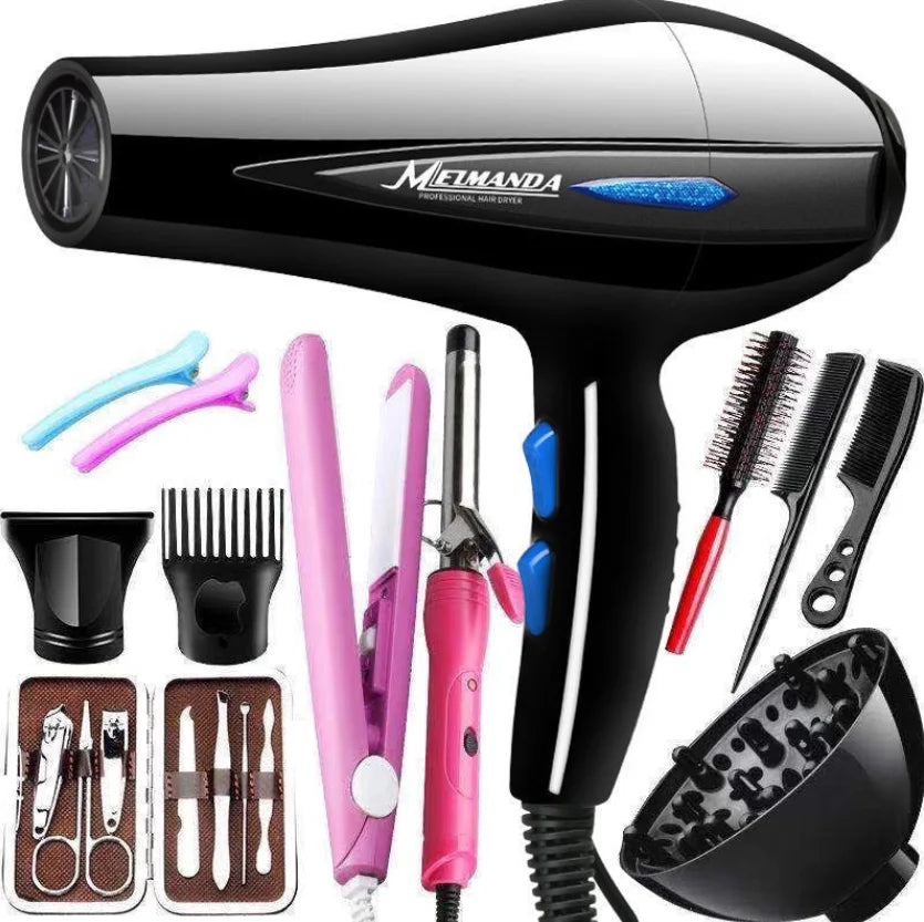Professional Full Hairdressing Salon Barber Tools Set Hair Dryer Flat Iron Curler Combs Brushes Clips 1200W/2200W Gear Strong Power Blow Dryer Barber Salon Tools