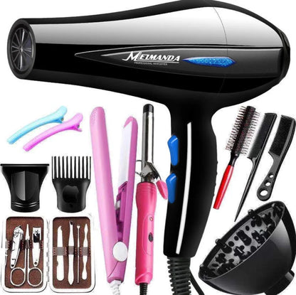 Professional Full Hairdressing Salon Barber Tools Set Hair Dryer Flat Iron Curler Combs Brushes Clips 1200W/2200W Gear Strong Power Blow Dryer Barber Salon Tools