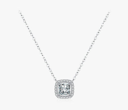 Luxurious Square Crystal 925 Sterling Silver Shiny Pendant Chain Necklace for Women Fine Jewelry Charm