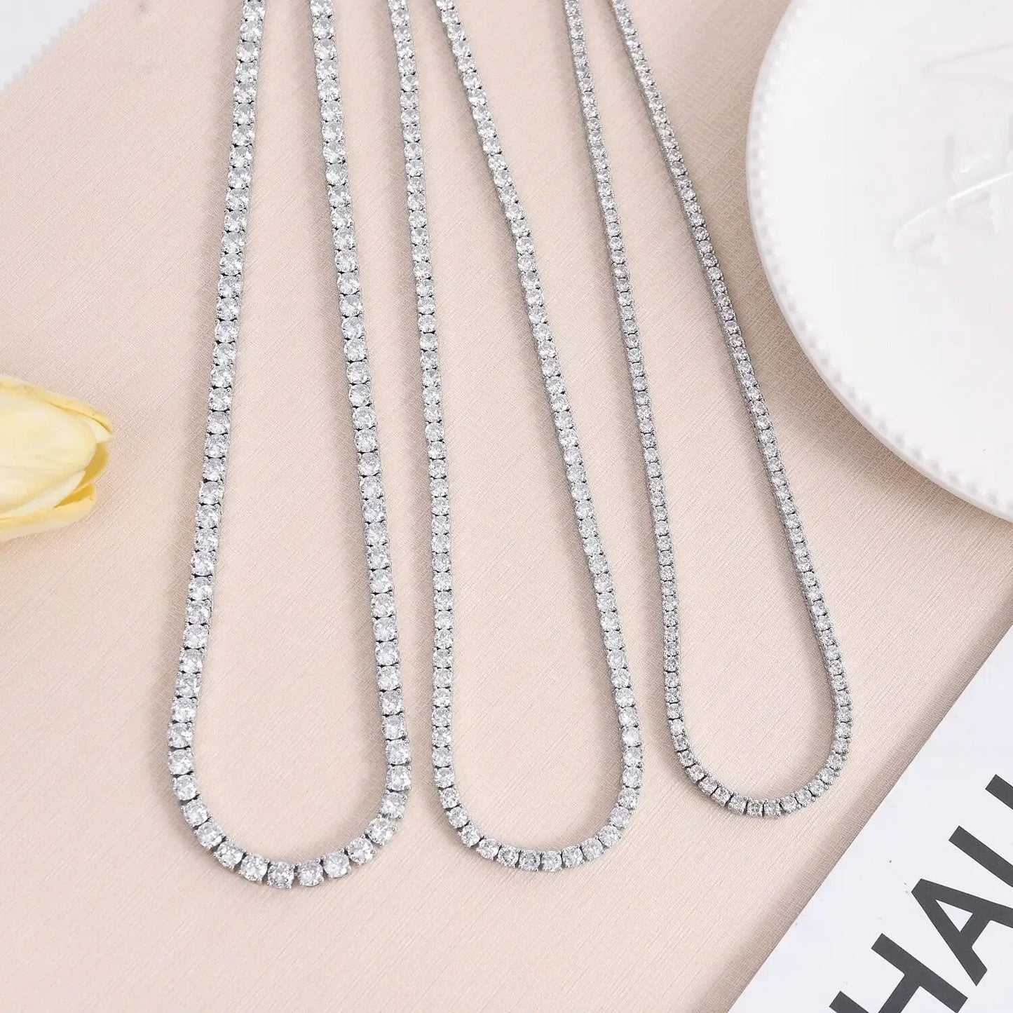 Modern Crystal 925 Sterling Silver Tennis Chain Necklaces for Men and Women Fashion Fancy Jewelry Accessories