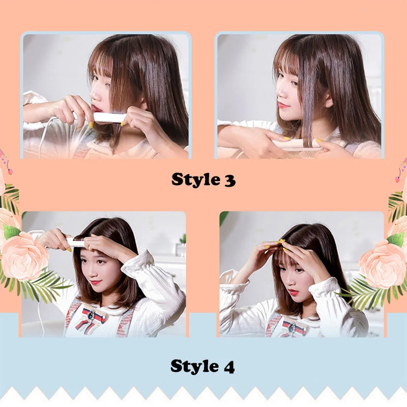 Portable Mini Ceramic Hair Straightener Flat Iron Curling Iron Dual-Use Curler Styling Care for Traveling