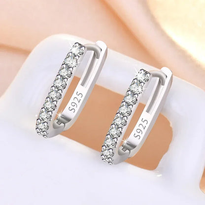 Lovely Crystal 925 Sterling Silver Hoop Earrings for Women Fine Exquisite Jewelry Accessories