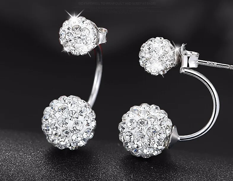Modern Trendy Crystal Shambhala Balls 925 Sterling Silver Stud Earrings for Women Fashion U Bend Jewelry Accessories