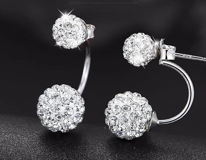 Modern Trendy Crystal Shambhala Balls 925 Sterling Silver Stud Earrings for Women Fashion U Bend Jewelry Accessories