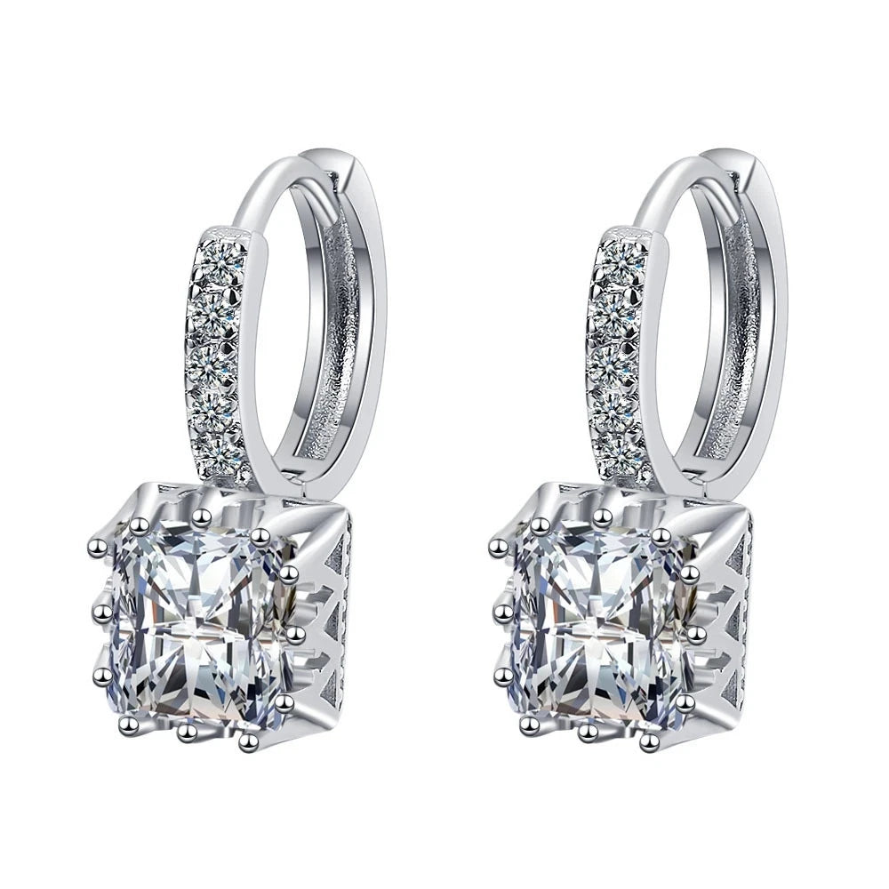 Luxury Princess Square Crystal Drop Earrings for Women Trendy Jewelry Accessories