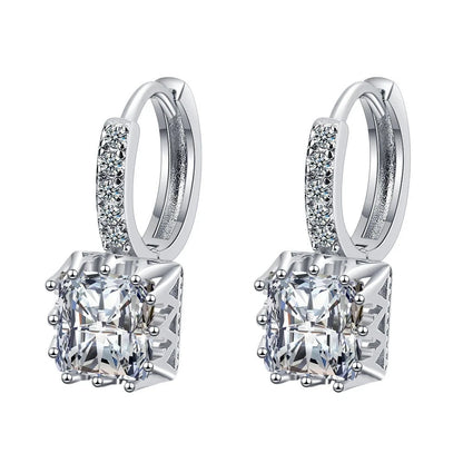 Luxury Princess Square Crystal Drop Earrings for Women Trendy Jewelry Accessories