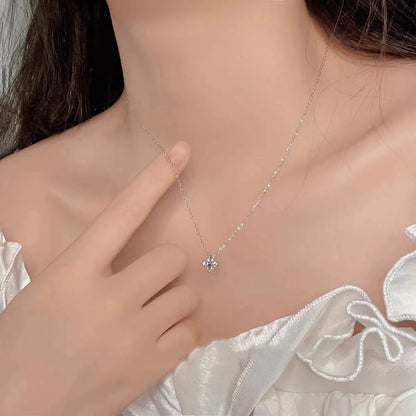Exquisite Crystal Clover Flowers 925 Sterling Silver Chain Necklaces for Women White Gold Plated Fancy Jewelry Accessories