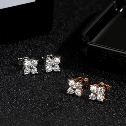Stylish Moissanite Flower Stud Earrings for Women Girls 4 Round Stones VVS1 Quality S925 Sterling Silver Jewelry