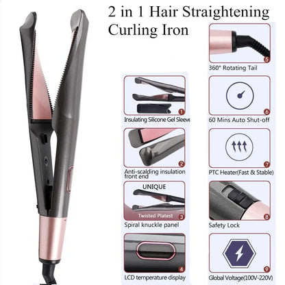 Professional 2 in 1 Negative Ion Twist Hair Straightener and Curler Straightening Curling Iron Fast Heating Hair Styling Tool