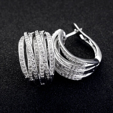 Luxury Crystal Weave Cross Hoop Earrings for Women Fashion Statement Trendy Jewelry Accessories
