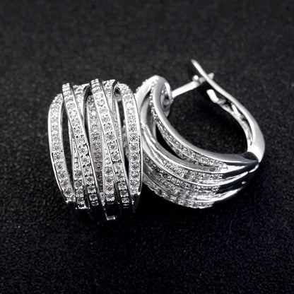 Luxury Crystal Weave Cross Hoop Earrings for Women Fashion Statement Trendy Jewelry Accessories