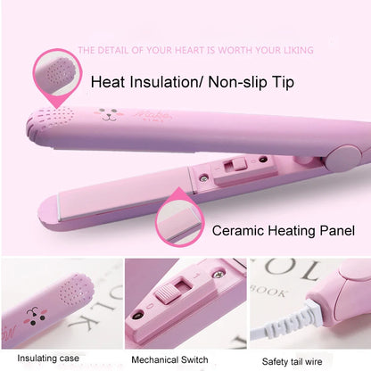 Portable Mini Ceramic Hair Straightener Flat Iron Curling Iron Dual-Use Curler Styling Care for Traveling