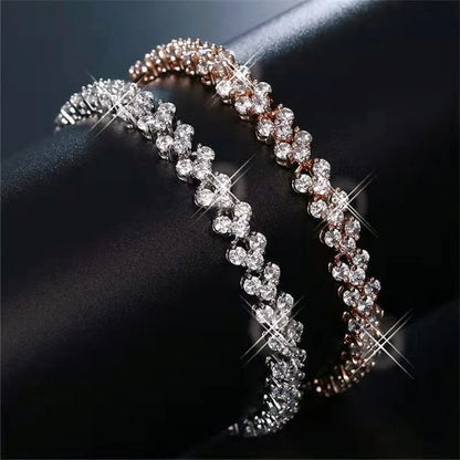Modern Luxury Roman Crystal Heart Chain Bracelets for Women Shiny Bangle Silver Gold Rose Gold Jewelry Accessories