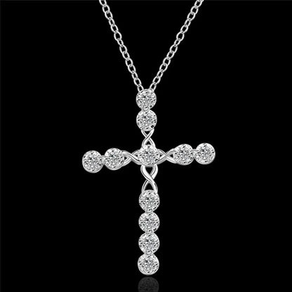 Luxurious Crystal Cross 925 Sterling Silver Necklace for Women Noble Charm Fashion Jewelry