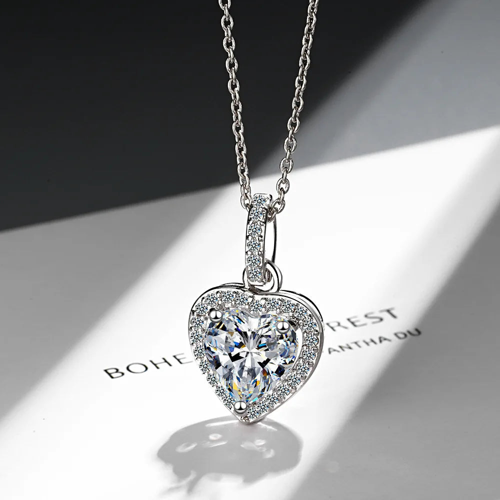 Ultra Luxurious Crystal Heart Pendant 925 Sterling Silver Necklaces for Women Fancy Jewelry Accessories