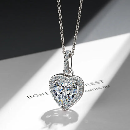 Ultra Luxurious Crystal Heart Pendant 925 Sterling Silver Necklaces for Women Fancy Jewelry Accessories