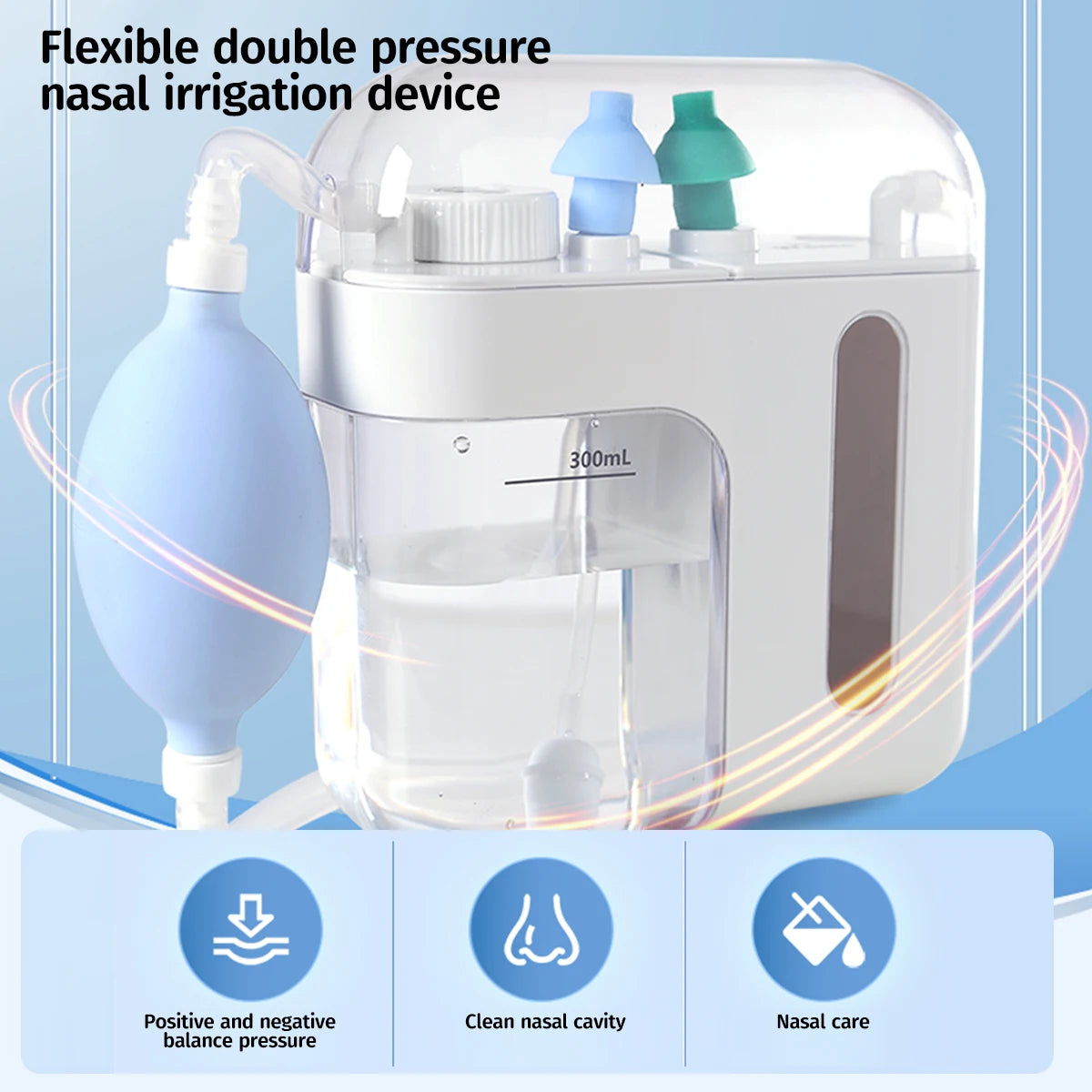Nasal Wash Positive and Negative Pressure Nose Cleaner Nasal Irrigator Neti Pot for Adults and Children Double Pressure Health Care Device