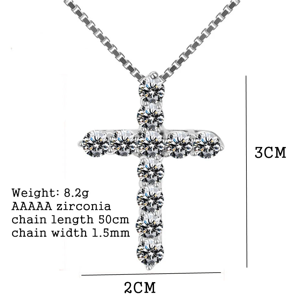 Luxury 925 Sterling Silver Crystal Cross Pendant Necklace for Women and Men Shiny Classic Fashion Jewelry Accessories