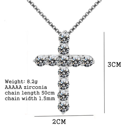 Luxury 925 Sterling Silver Crystal Cross Pendant Necklace for Women and Men Shiny Classic Fashion Jewelry Accessories