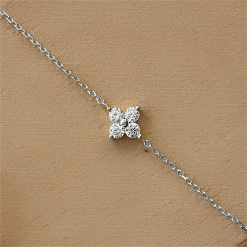 Luxury Dainty 925 Sterling Silver Turquoise Crystals Four Leaf Clover Pendant Necklaces for Women Petal Patter Popular Jewelry