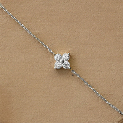 Luxury Dainty 925 Sterling Silver Turquoise Crystals Four Leaf Clover Pendant Necklaces for Women Petal Patter Popular Jewelry