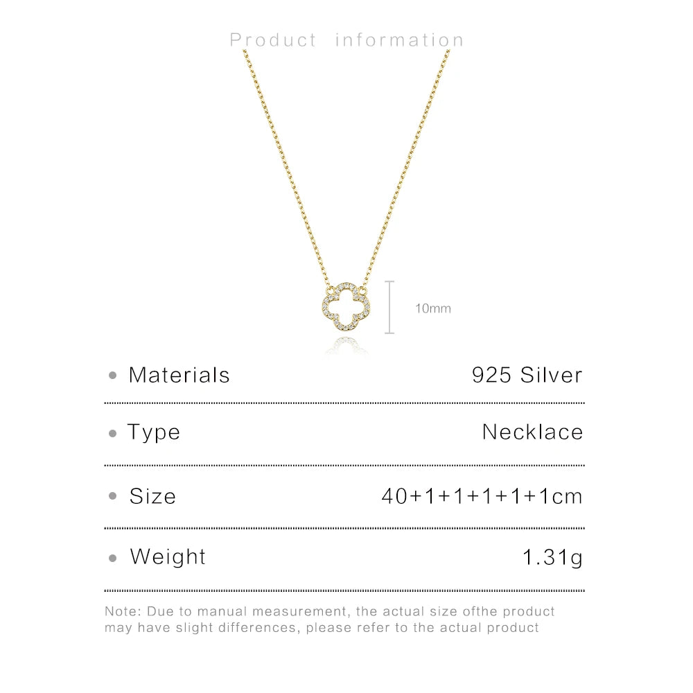 Four Leaf Clover Pendant Necklace 925 Sterling Silver Gold Color Flower Chain Luxury Fine Womens Jewelry