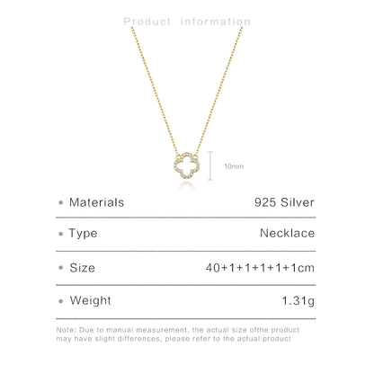 Four Leaf Clover Pendant Necklace 925 Sterling Silver Gold Color Flower Chain Luxury Fine Womens Jewelry
