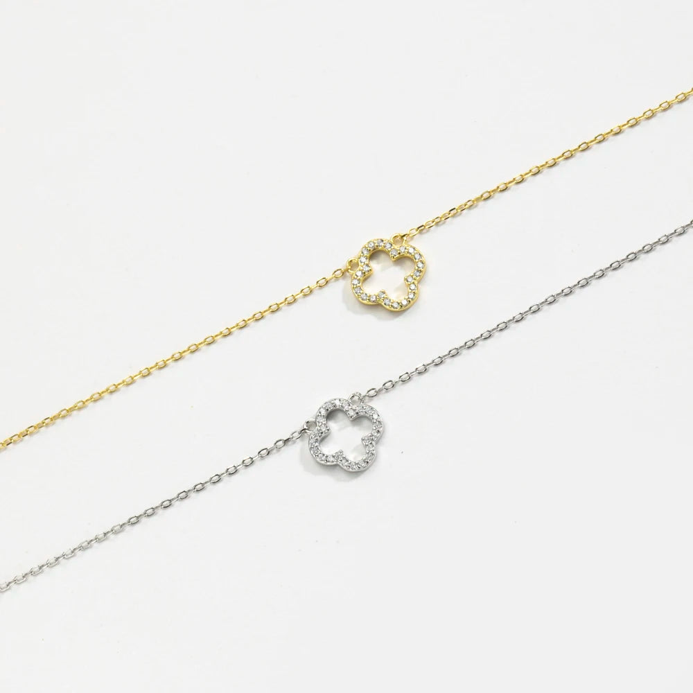 Four Leaf Clover Pendant Necklace 925 Sterling Silver Gold Color Flower Chain Luxury Fine Womens Jewelry