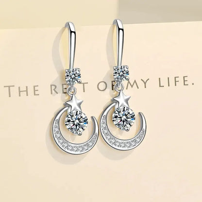 Elegant Crystal Star Moon 925 Sterling Silver Drop Dangle Earrings for Women Fashion Trendy Jewelry Accessories