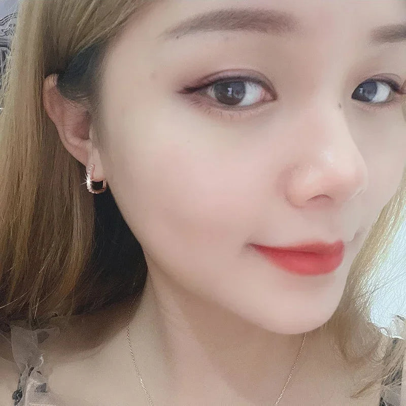 Lovely Crystal 925 Sterling Silver Hoop Earrings for Women Fine Exquisite Jewelry Accessories