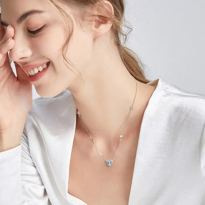 Modern Luxury Crystal Round Heart 925 Sterling Silver Necklace for Women Delicate Charm Pendant Choker Jewelry Accessories