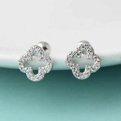 Exquisite Crystal Four Leaf Clover 925 Sterling Silver Stud Earrings for Women Fine Jewelry Accessories