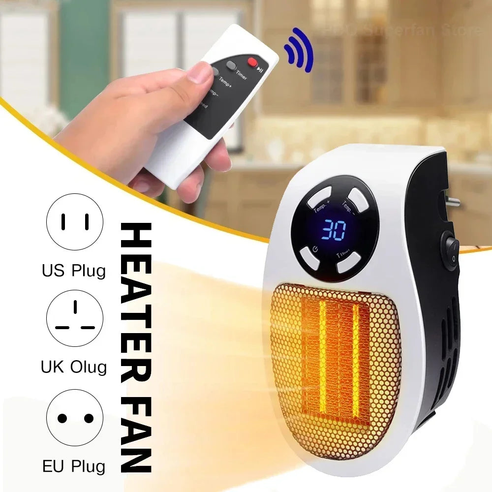 Portable Mini Electric Heater Multi Plug In Wall Room Heater Small Radiator with Remote Warmer Machine 500W