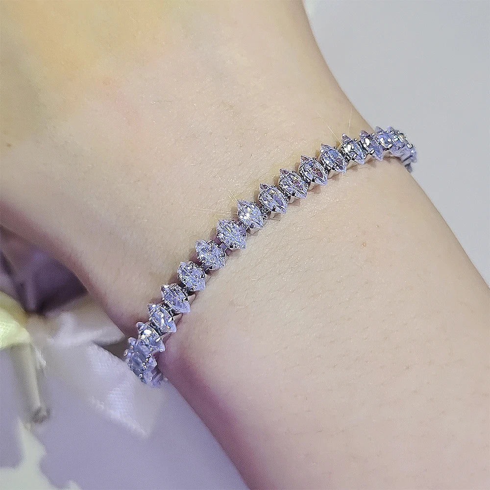 Luxurious Marquise Oval Cut Crystal Silver Color Tennis Bracelets for Women Fashion Accessories Jewelry