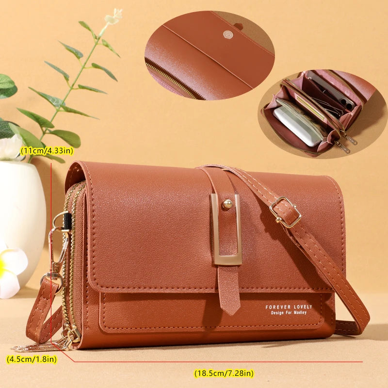 Stylish Compact Leather Crossbody Shoulder Bag for Women Cellphone Card Holder Wallet Purse Handbag