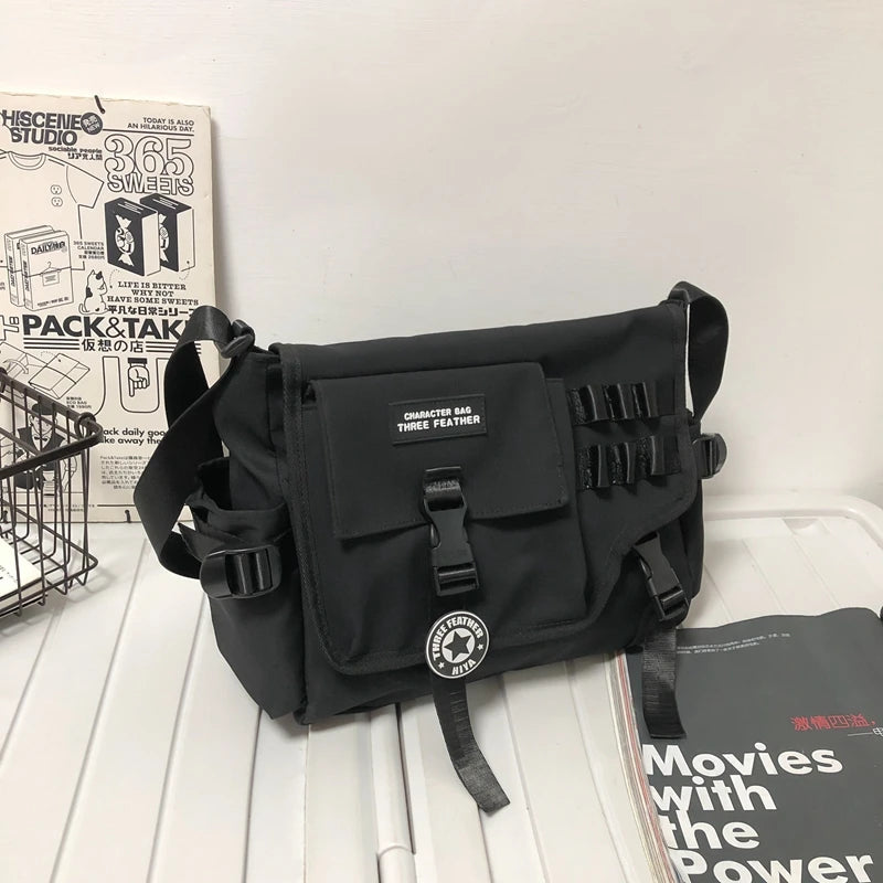 Unisex Nylon Fabric Multi Pockets Large Capacity Shoulder Messenger Bags Shopper Tote School Work Satchels Handbags