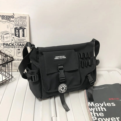 Unisex Nylon Fabric Multi Pockets Large Capacity Shoulder Messenger Bags Shopper Tote School Work Satchels Handbags