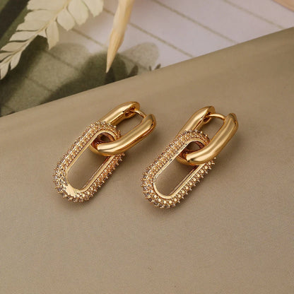 Modern Double Loop Design Shiny Crystal Hoop Stainless Steel Earrings for Women Beautiful Dangle Charm Jewelry Accessories