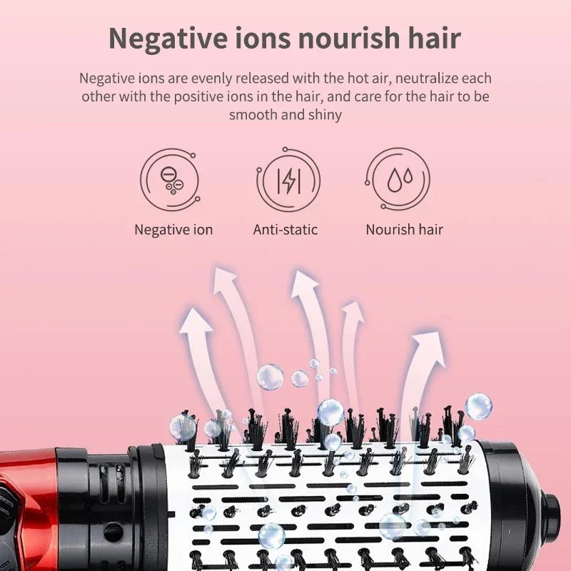 Multifunctional Negative Ion Hot Air Hair Straightener Curling Iron 360 ° Rotating Hair Dryer Brush