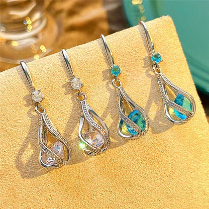 Luxury Crystal Spiral Drop 925 Sterling Silver Dangle Earrings for Woman Fine Accessories Jewelry