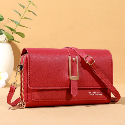 Stylish Compact Leather Crossbody Shoulder Bag for Women Cellphone Card Holder Wallet Purse Handbag
